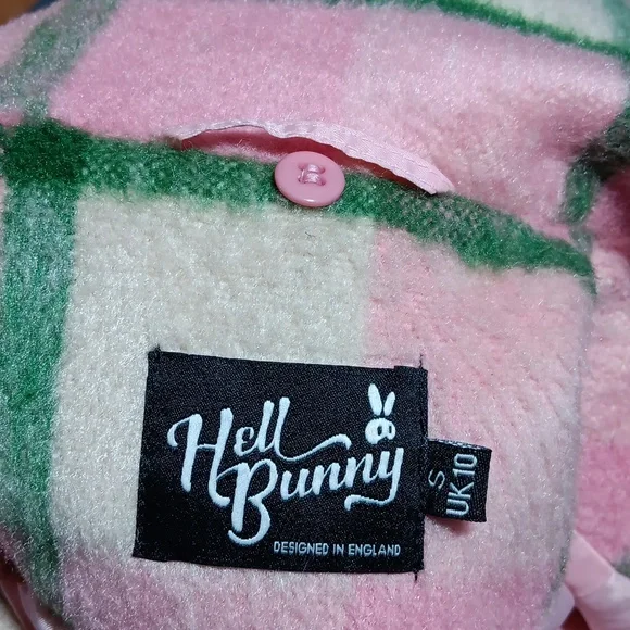 Hell bunny Millicent retro pink & green plaid peacoat womens sz small - Picture 13 of 15